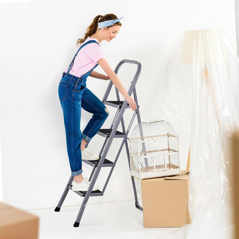 F2C Step Ladder Folding Stool Ladder with Convenient Handgrip, Sturdy Wide An...