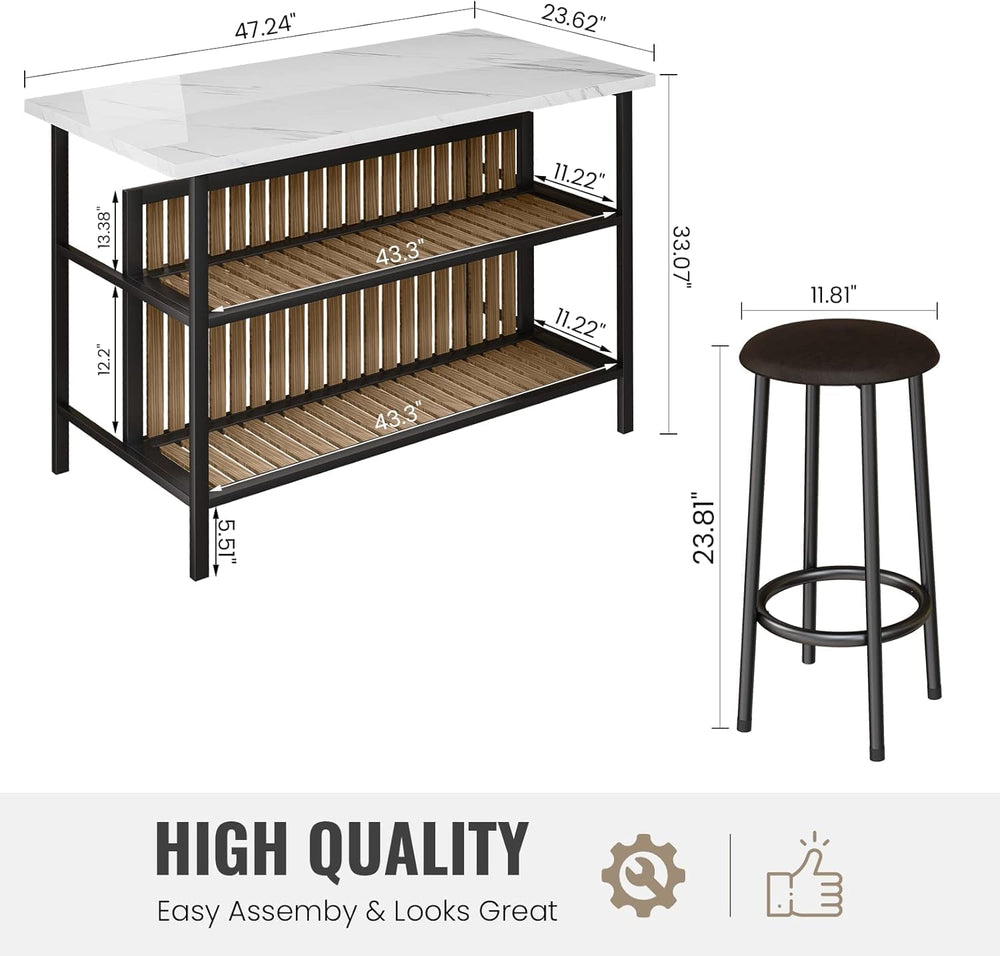 AWQM Kitchen Island with Seating & Storage Shelf, Modern Bar Table and Ch...