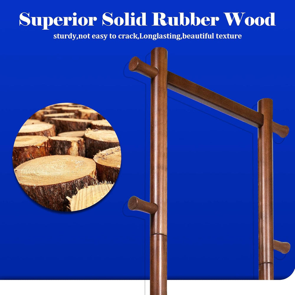 Solid Wood Coat Rack Freestanding,Clothing Tree Racks with 2-layer Shelves St...