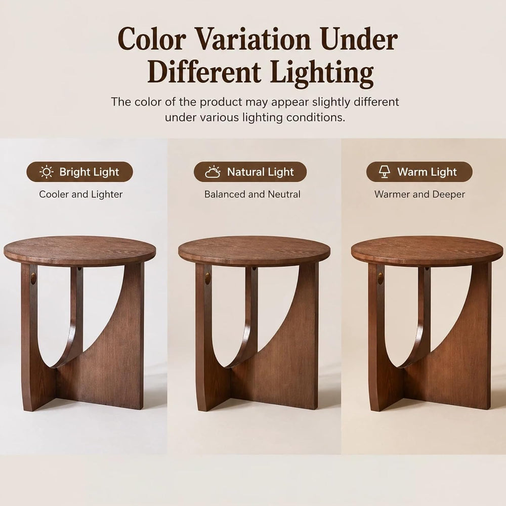 100% Solid Wood Round Side Table, 19.7'' Walnut Brown Small End Table...