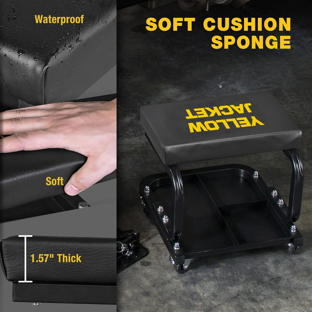 YELLOW JACKET Mechanic Rolling Stool 250 Lbs Capacity, Garage Stool on Wheels...