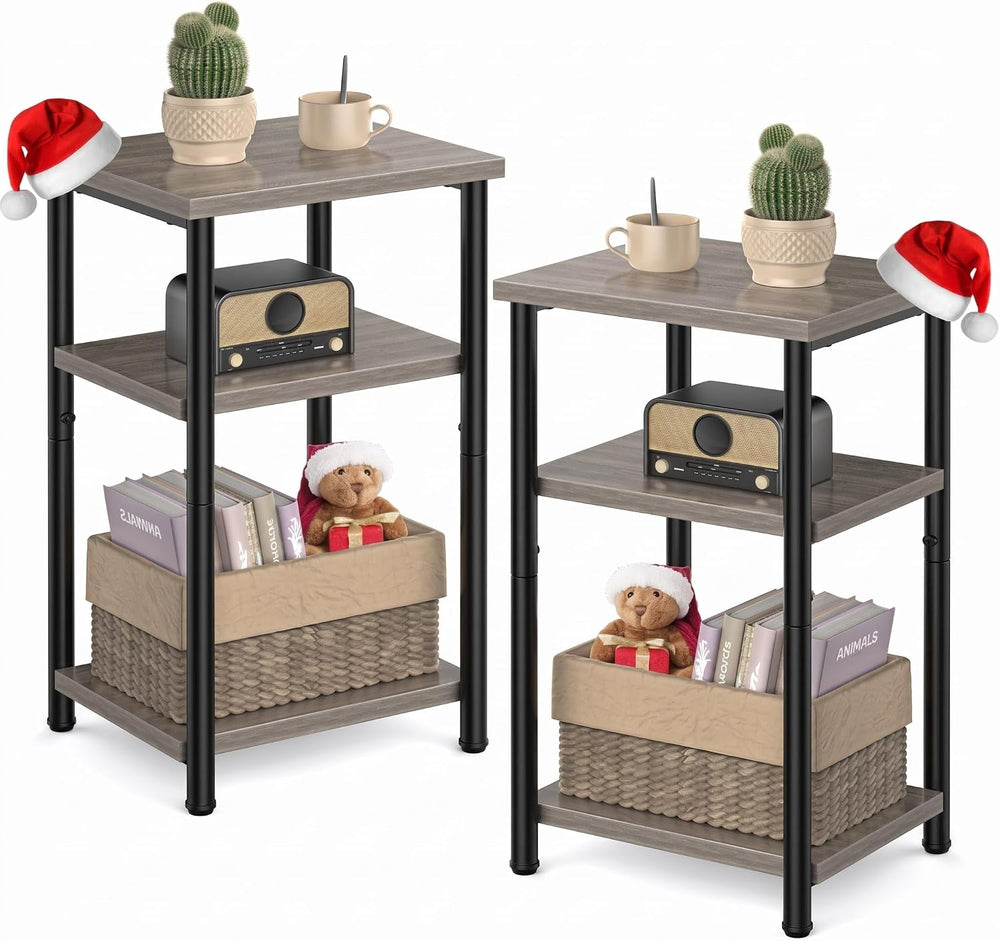 3 Tier Narrow End Table, Industrial Side Table for Sofa Couch, Sturdy Nightst...