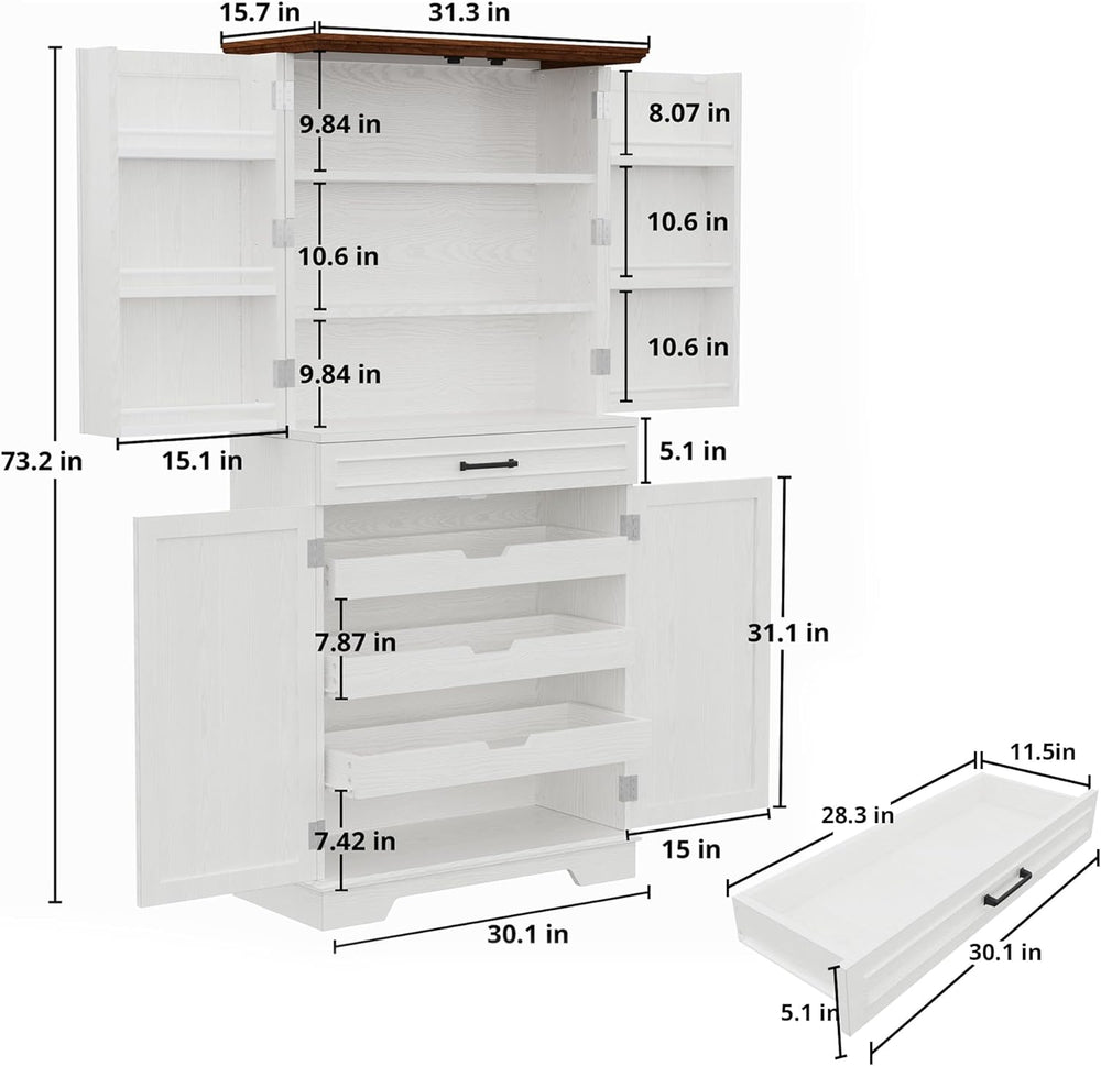 IRONCK Farmhouse Pantry Cabinet, 72" Tall Kitchen Storage Cabinet, Frees...