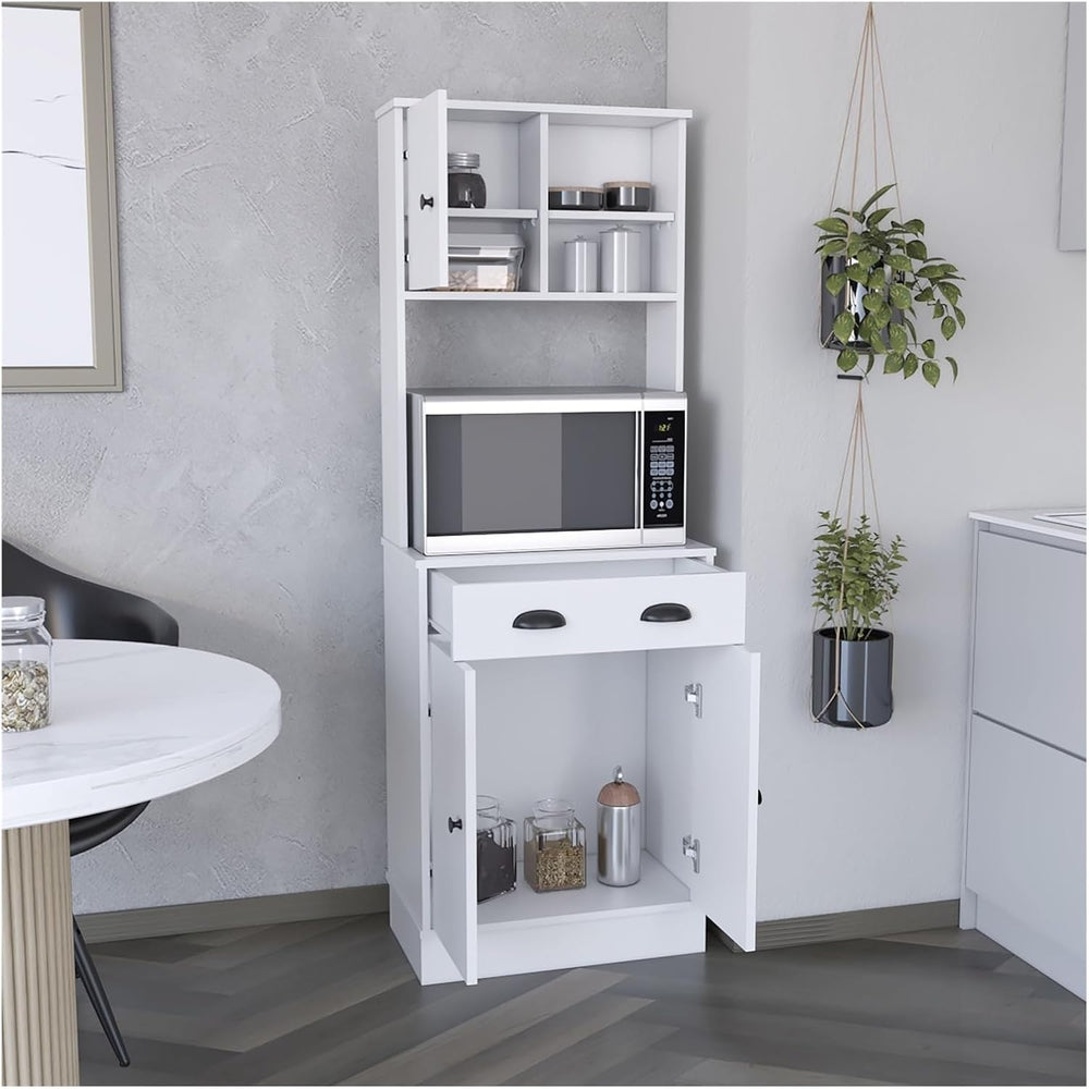 Kitchen Pantry 67" H, Two Cabinets, Three Doors, Two Open Shelves, One D...