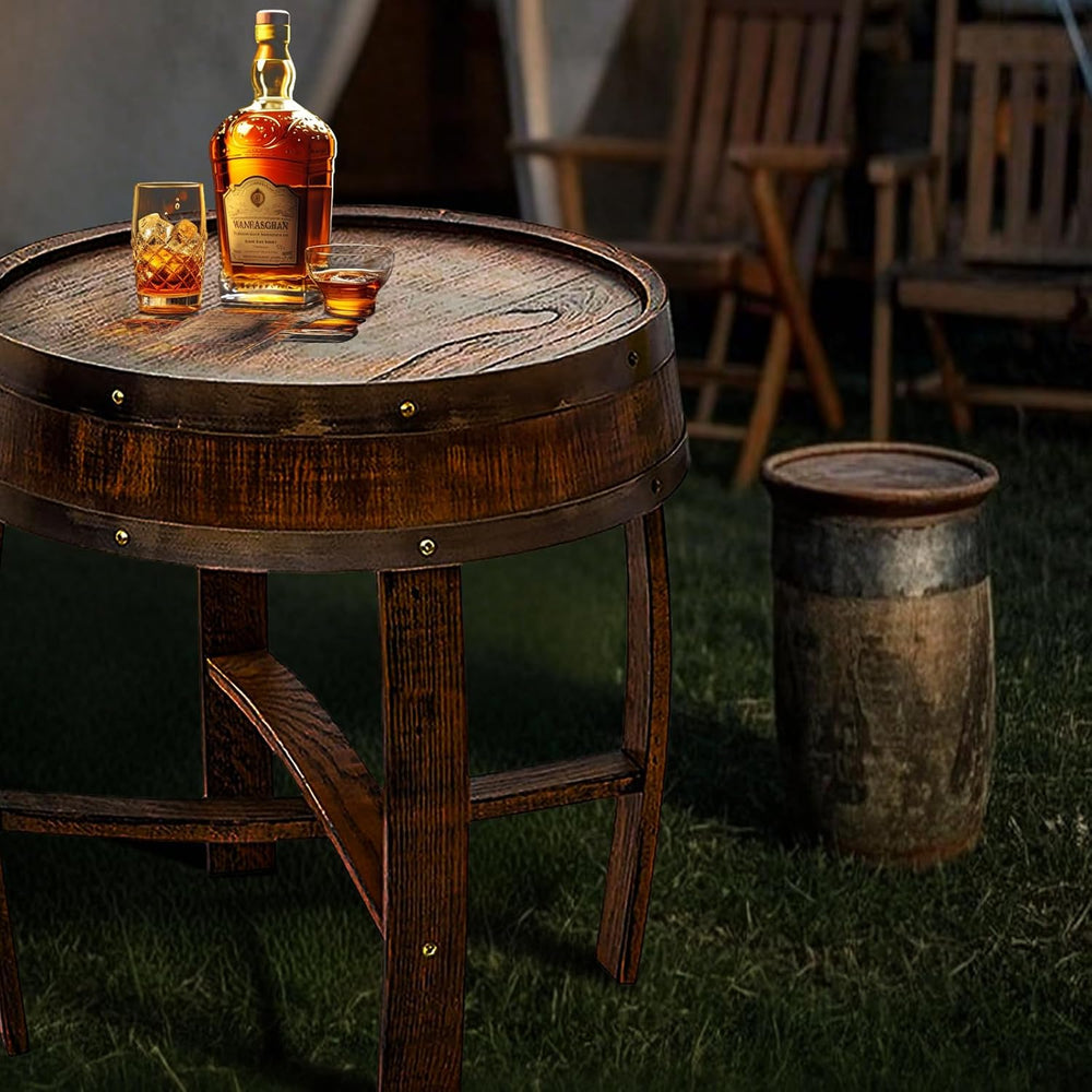 Wine Barrel Table - Whiskey Barrel End Table for Living Room, Cafe, or Office...