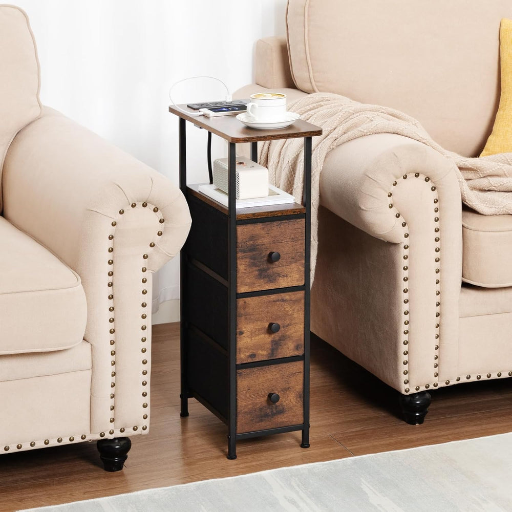 LOAKEKEL Narrow End Tables Living Room Set of 2 with Charging Station, Skinny...