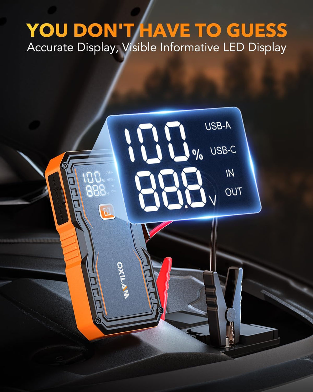 OXILAM Jump Starter 6000A for All Gas/12L Diesel, Car Battery Jumper Starter ...