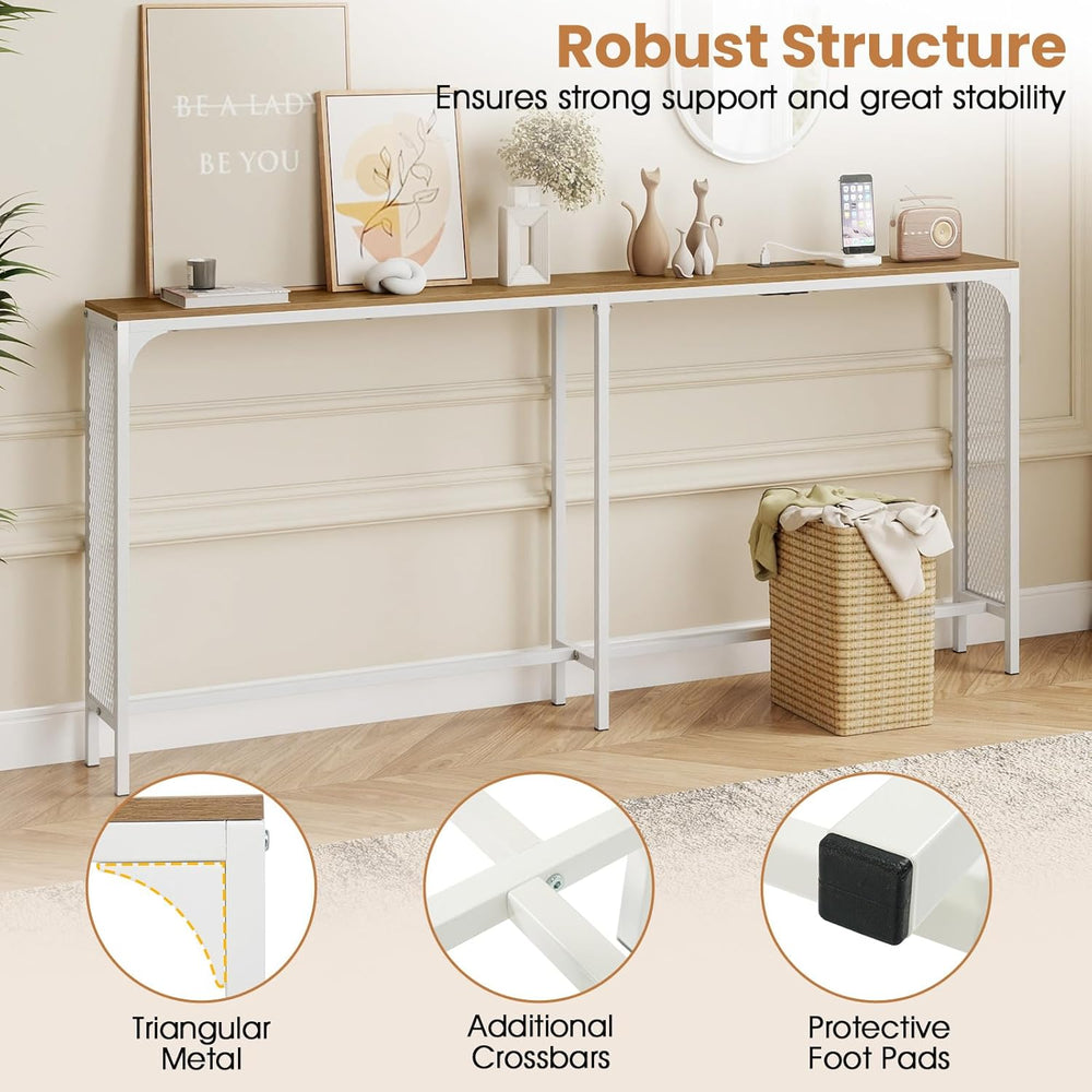 GIANTEX 71" Narrow Console Table with 2 Power Outlets and USB-C Ports | ...