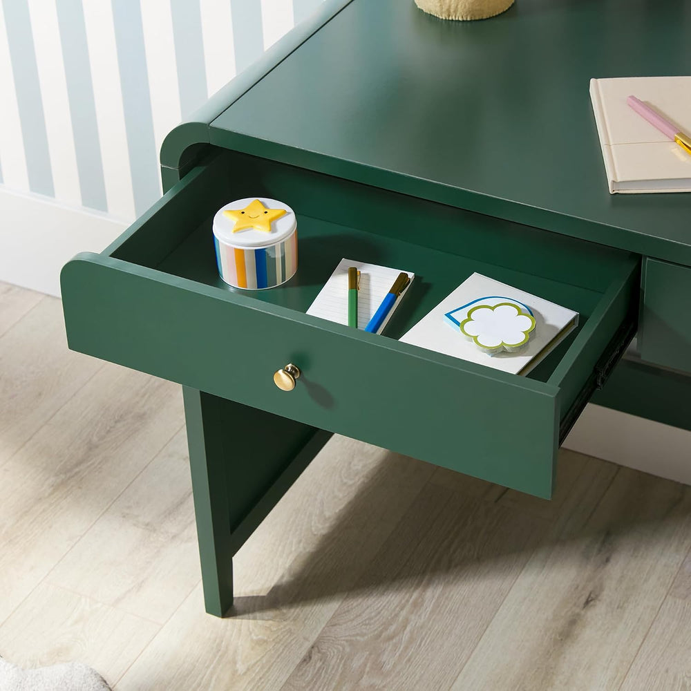 Walker Edison Zoey Modern Curve Design Writing Desk with Drawer, 45 Inch, Green