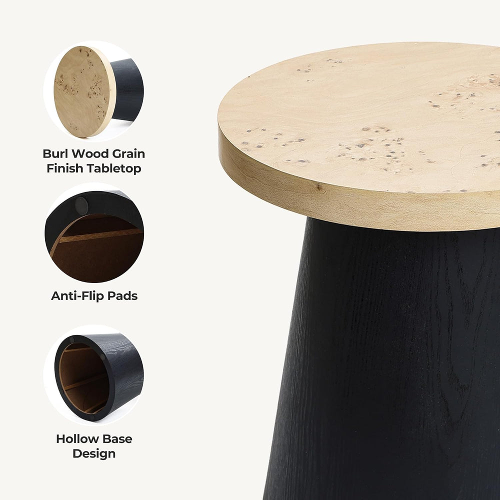 LuxenHome Side Table, 19'' Small Round Accent End Table, Light Wood F...