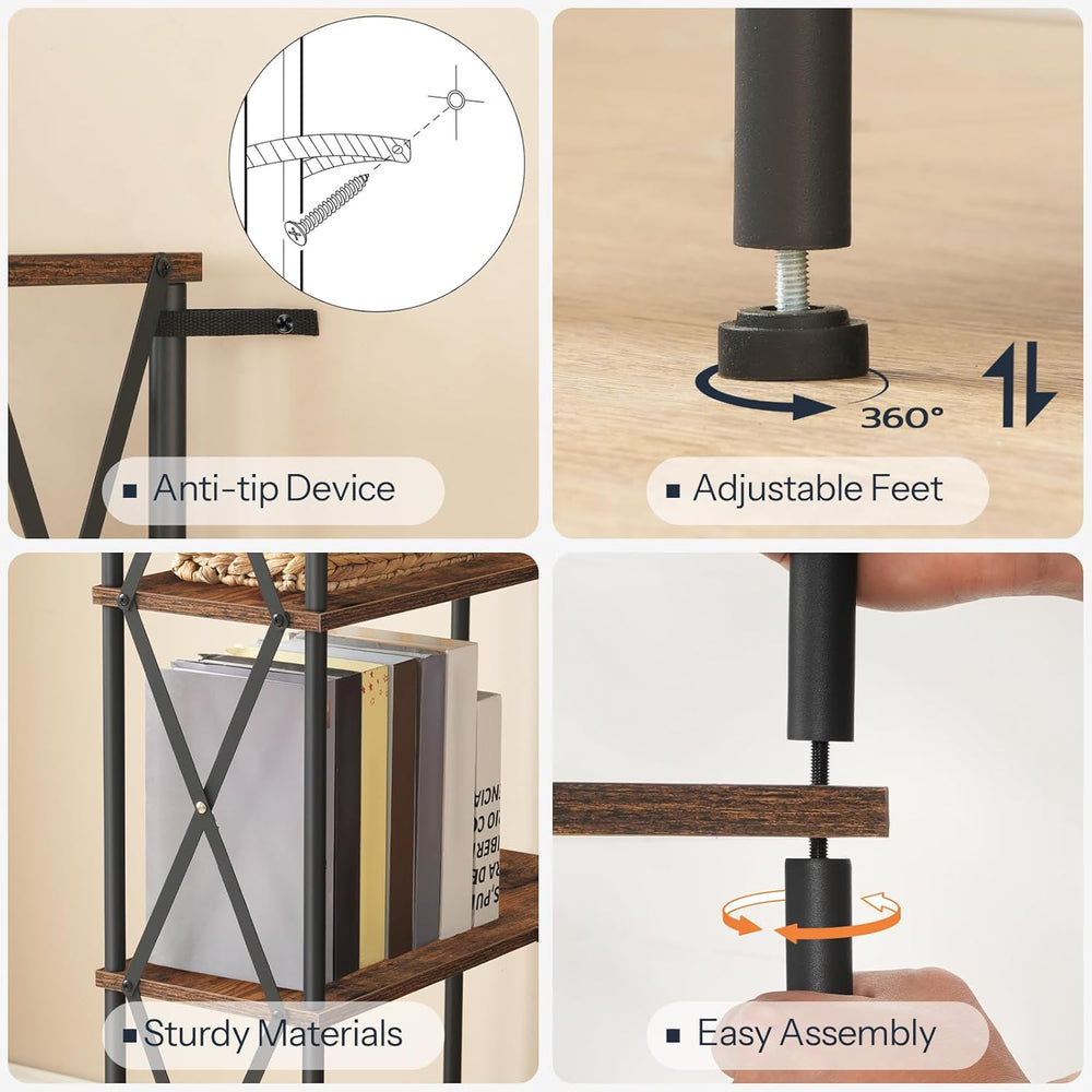 HOOBRO Corner Bookshelf, 5-Tier L-Shaped Bookcase, Industrial Open Display Sh...