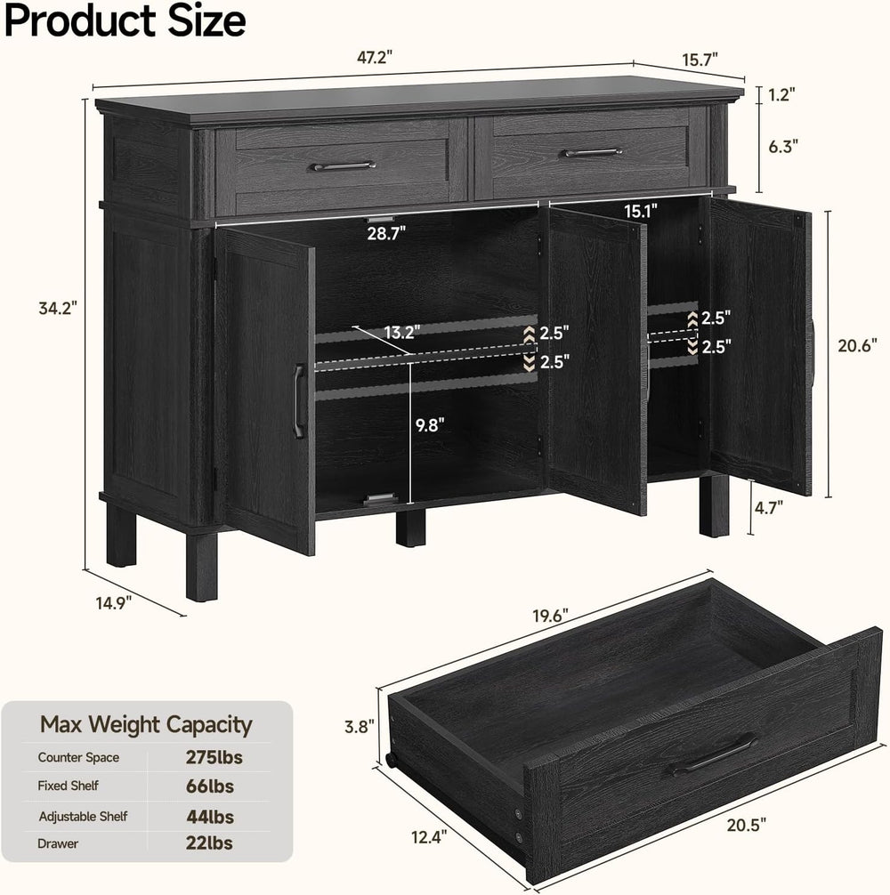 48 Inch Sideboard Buffet Cabinet with Storage, Farmhouse Coffee Bar Cabinet w...