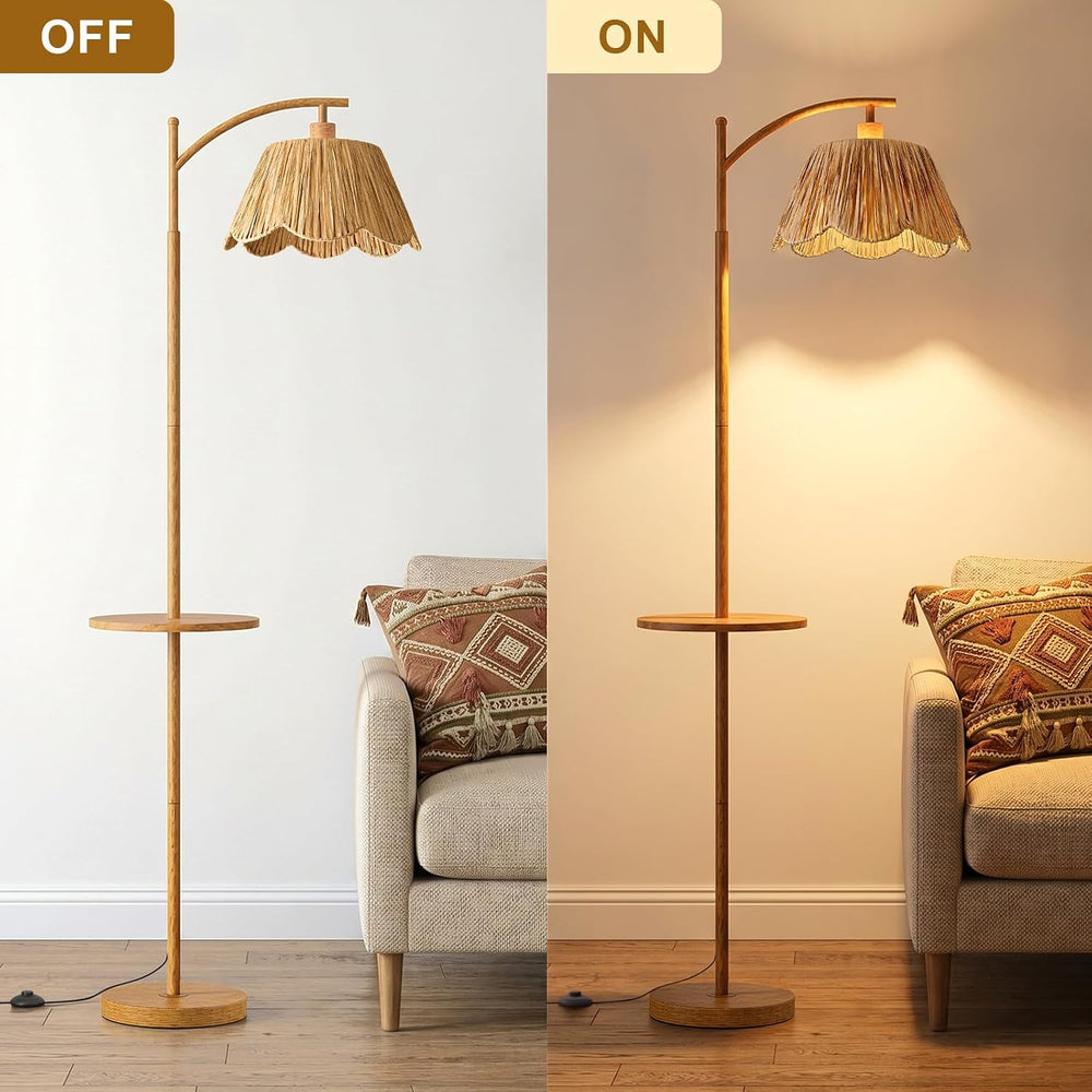 Oneach 63.5" Floor Lamp with Table for Living Room, Boho Rattan Standing...