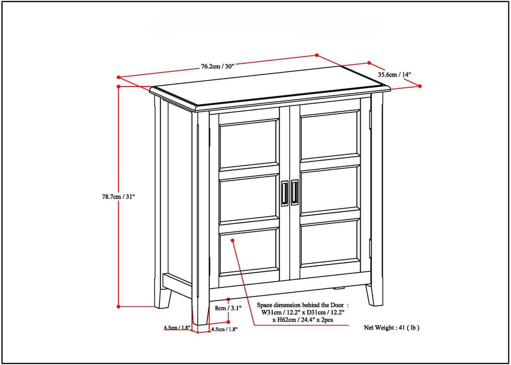 SIMPLIHOME Burlington 30" Wide Solid Wood Cabinet in Mahogany Brown