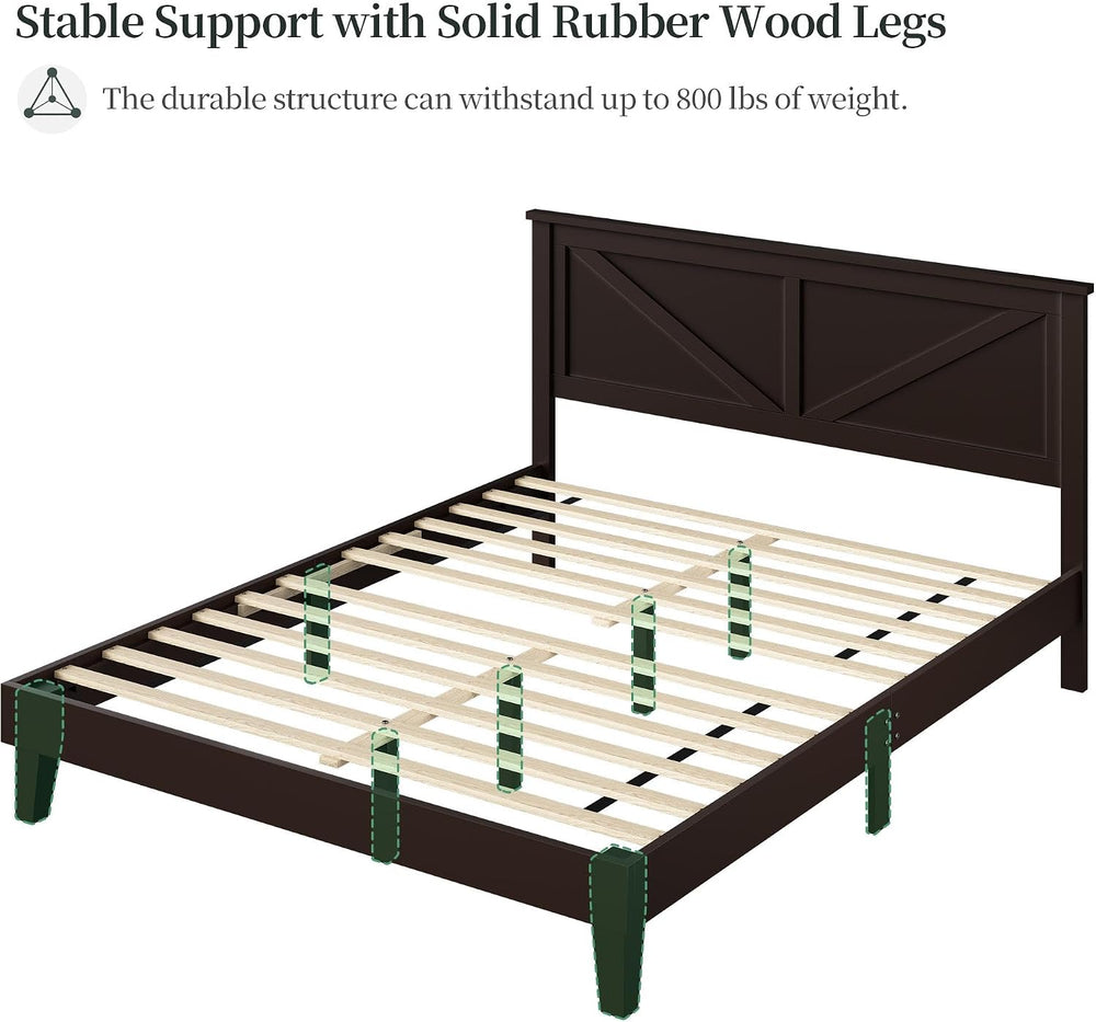 Yaheetech Queen Size Platform Wood Bed Frame, Farmhouse Headboard, Espresso