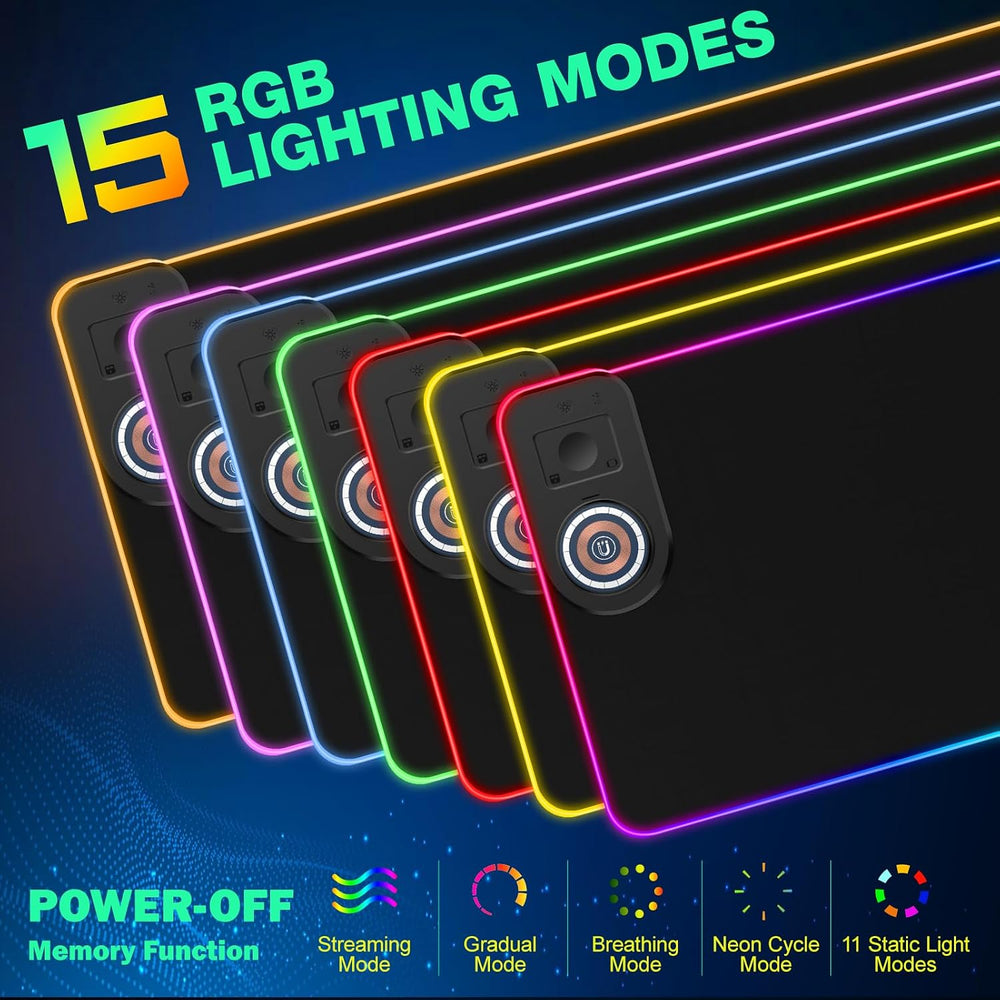 RGB Gaming Mouse Pad Wireless Charging Desk Mat with Foldable Phone Stand, La...