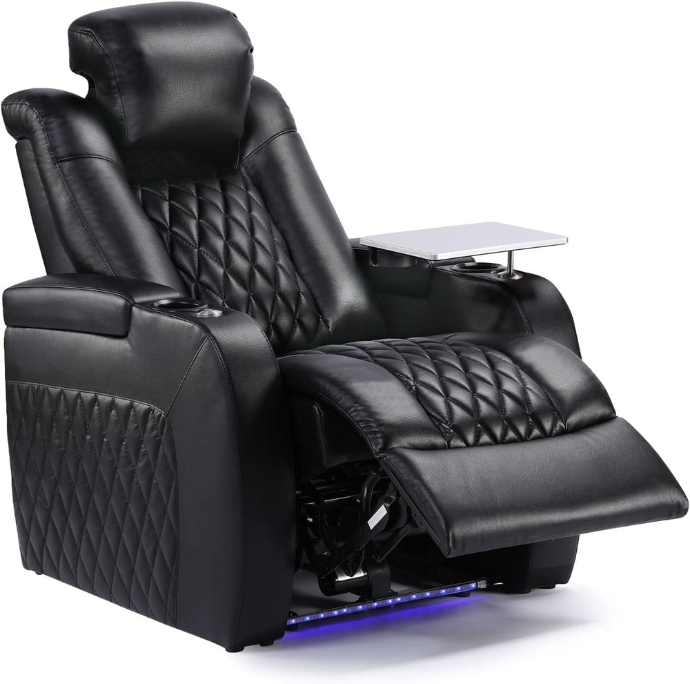 Weilianda Home Theater Seating, Top Grain Leather Movie Theater Chair | Black...