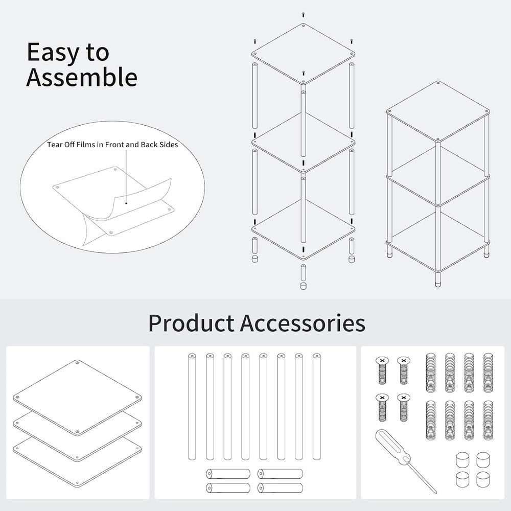 Clear Acrylic Side Table, 11.81" L x 11.81" W x 26.7" H, 3-Tie...