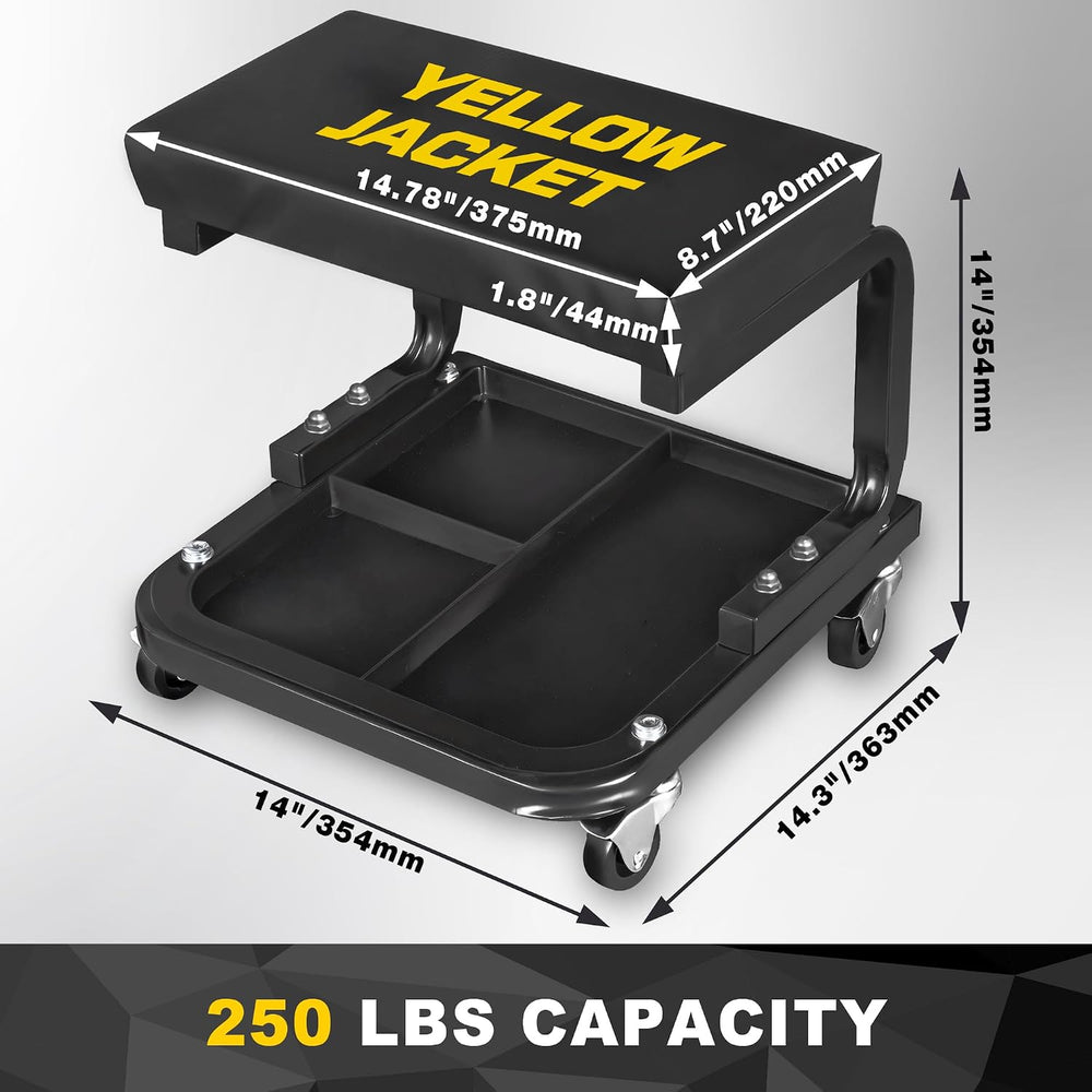 YELLOW JACKET Mechanic Rolling Stool 250 Lbs Capacity, Garage Stool on Wheels...