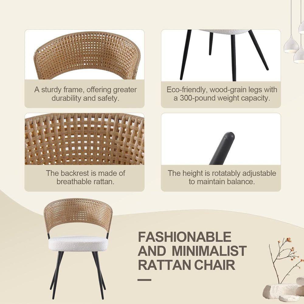 Rattan Dining Chairs Set of 4,Kitchen Chairs with PE Cane Back,Upholstered Bo...