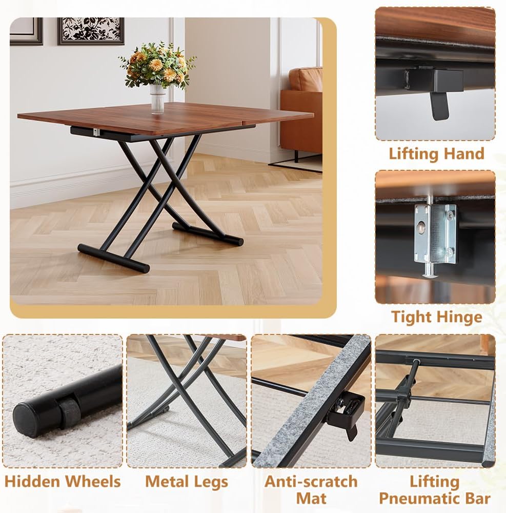 Adjustable Height Coffee Table to Dining Table, Lift Top Foldable Dining Tabl...