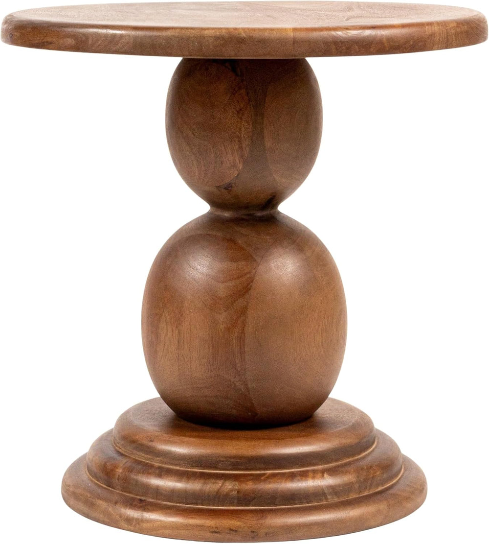 Creative Co-Op Round Mango Wood Bulbed Pedestal End Table, Walnut