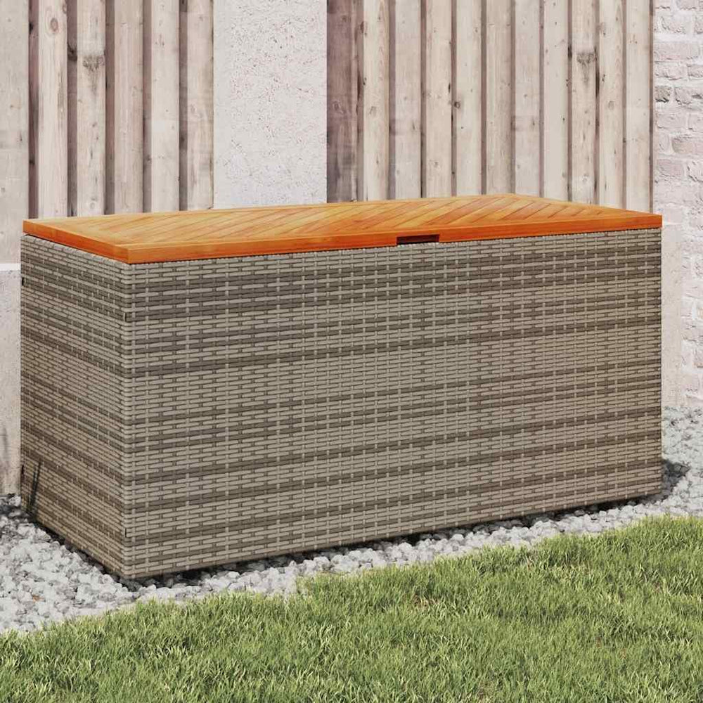 Modern Garden Storage Box Grey and Brown with PE Rattan and Acacia Wood for O...