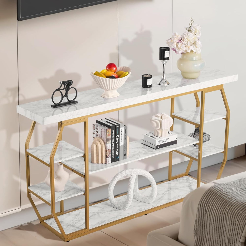 VEVOR Marble Console Table, 3 Tiers Modern Console Table for Open Storage, Go...