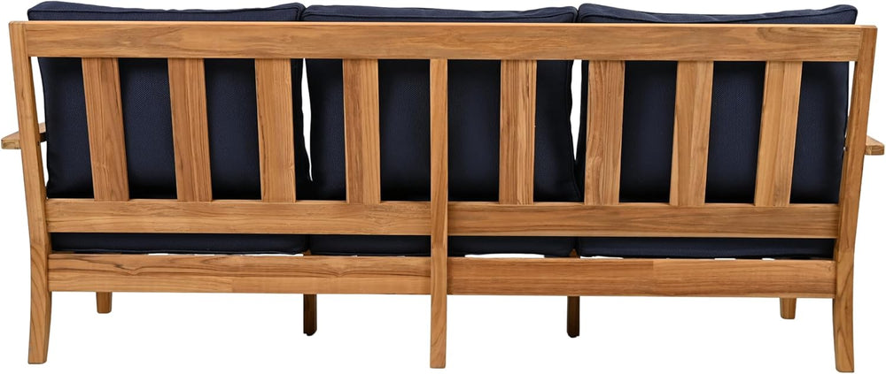 SAFAVIEH Couture Outdoor - Martinique 3-Seat Sofa - Natural & Navy - Teak...