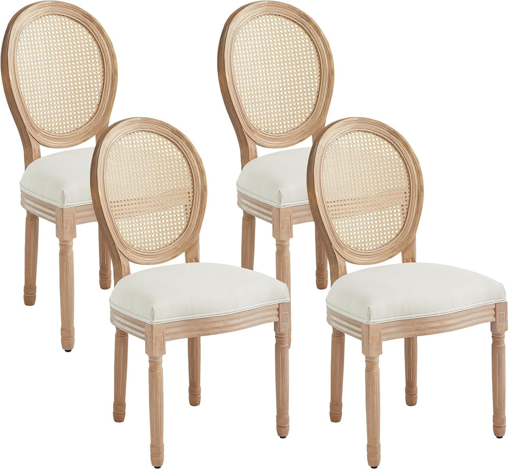 Virabit French Dining Chairs Set of 4, Hand-Woven Rattan Farmhouse Upholstere...