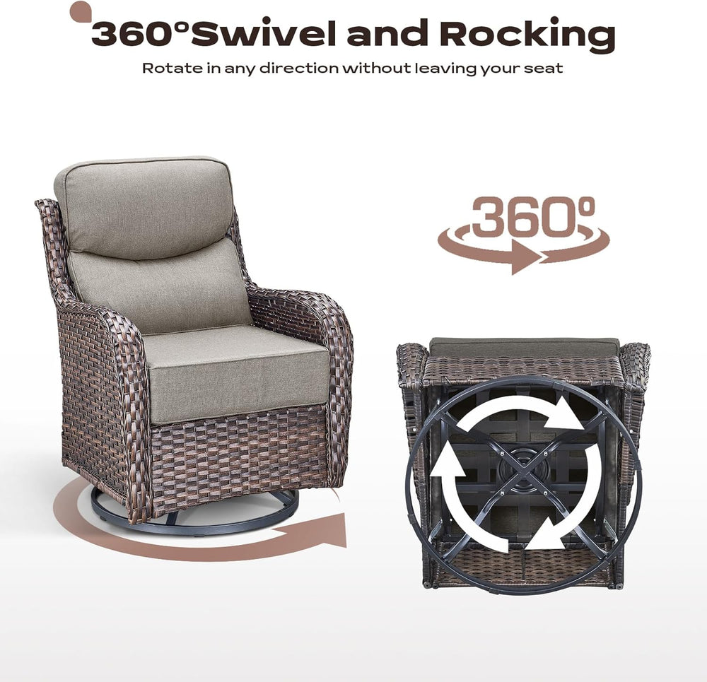 Rilyson Outdoor Swivel Rocker Chairs - All Weather Resistant Wicker Patio Fur...
