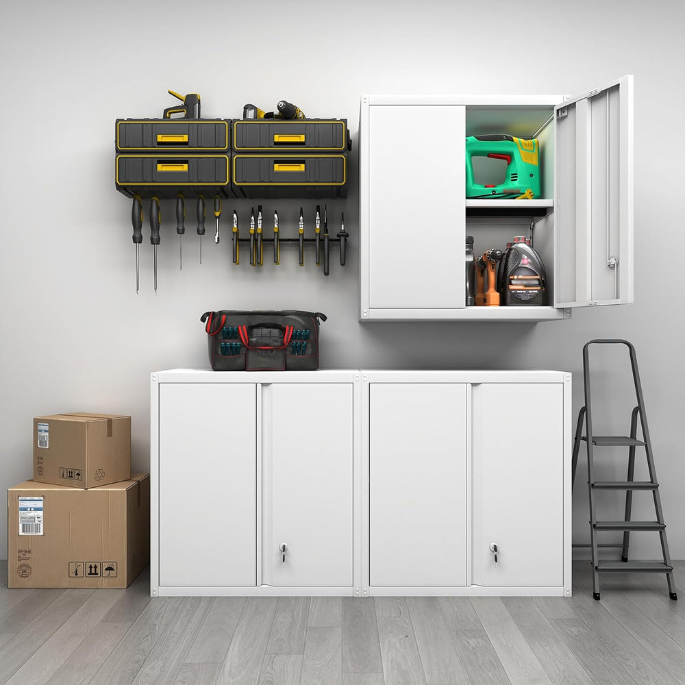 GREATMEET Wall Mounted Storage Cabinet, Metal Garage Cabinet, White | Hanging...