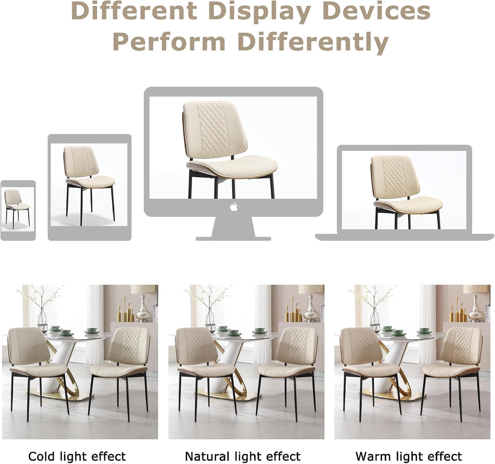 BV Dining Chairs Set of 4, Mid Century Modern PU Leather Metal Legs, Beige | ...