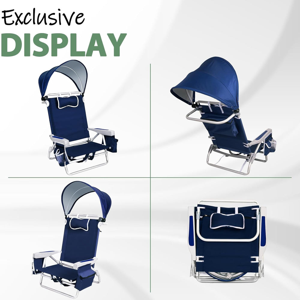 Romswi Extra Wide Beach Chair with Canopy Shade, 2 Pack Aluminum Folding Chai...