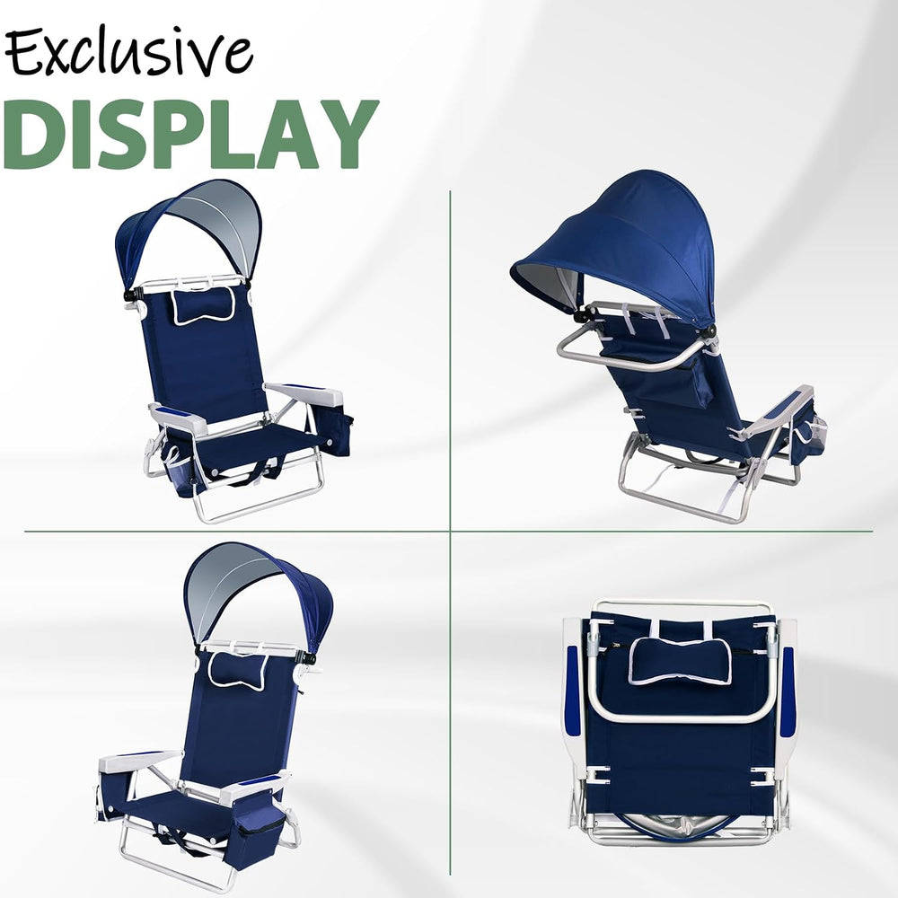 Romswi Extra Wide Beach Chair with Canopy Shade, 1 Pack Aluminum Folding Chai...