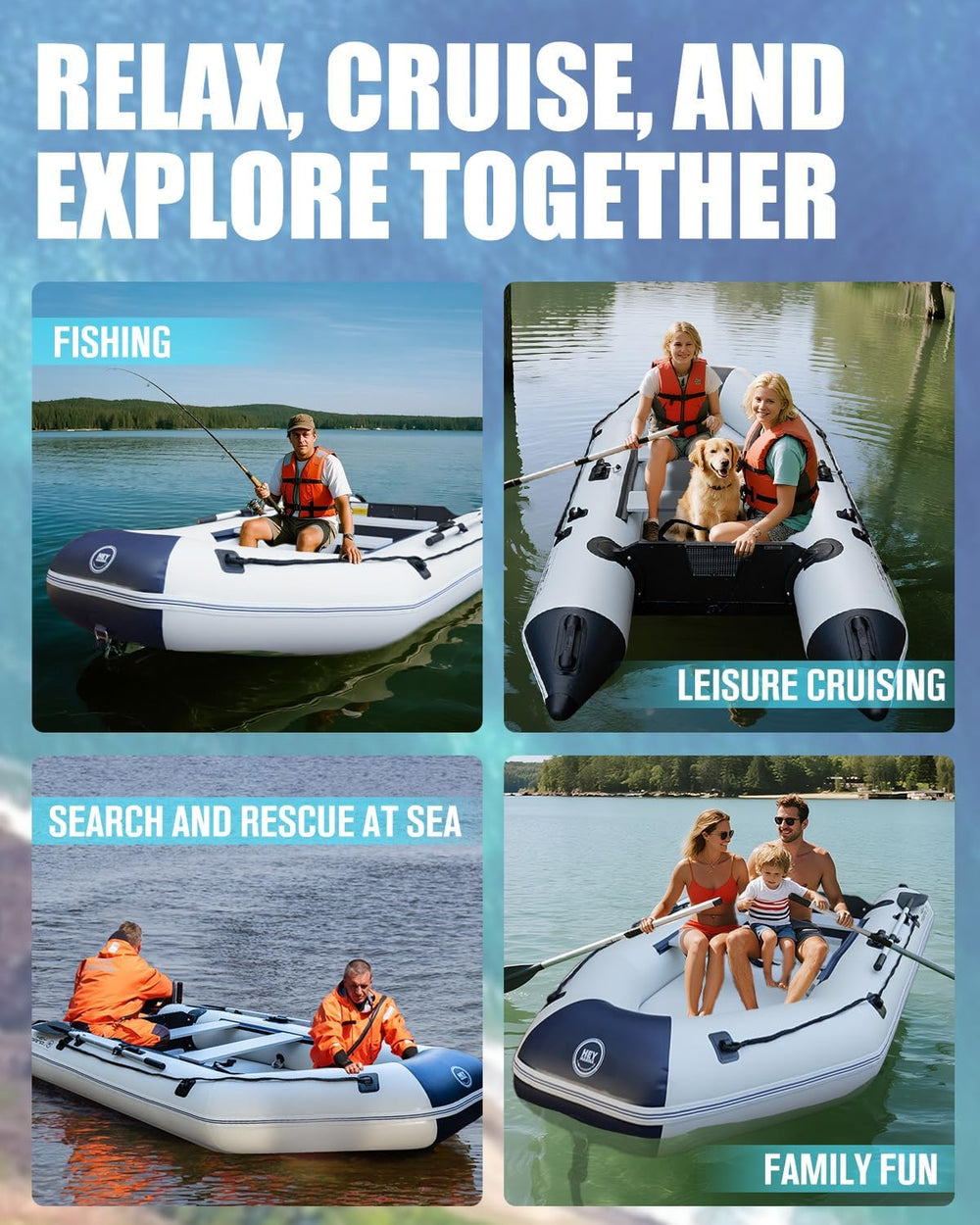 10ft Inflatable Dinghy Boat for Adult with Drop-Stitch Floor 3-4 Person Infla...