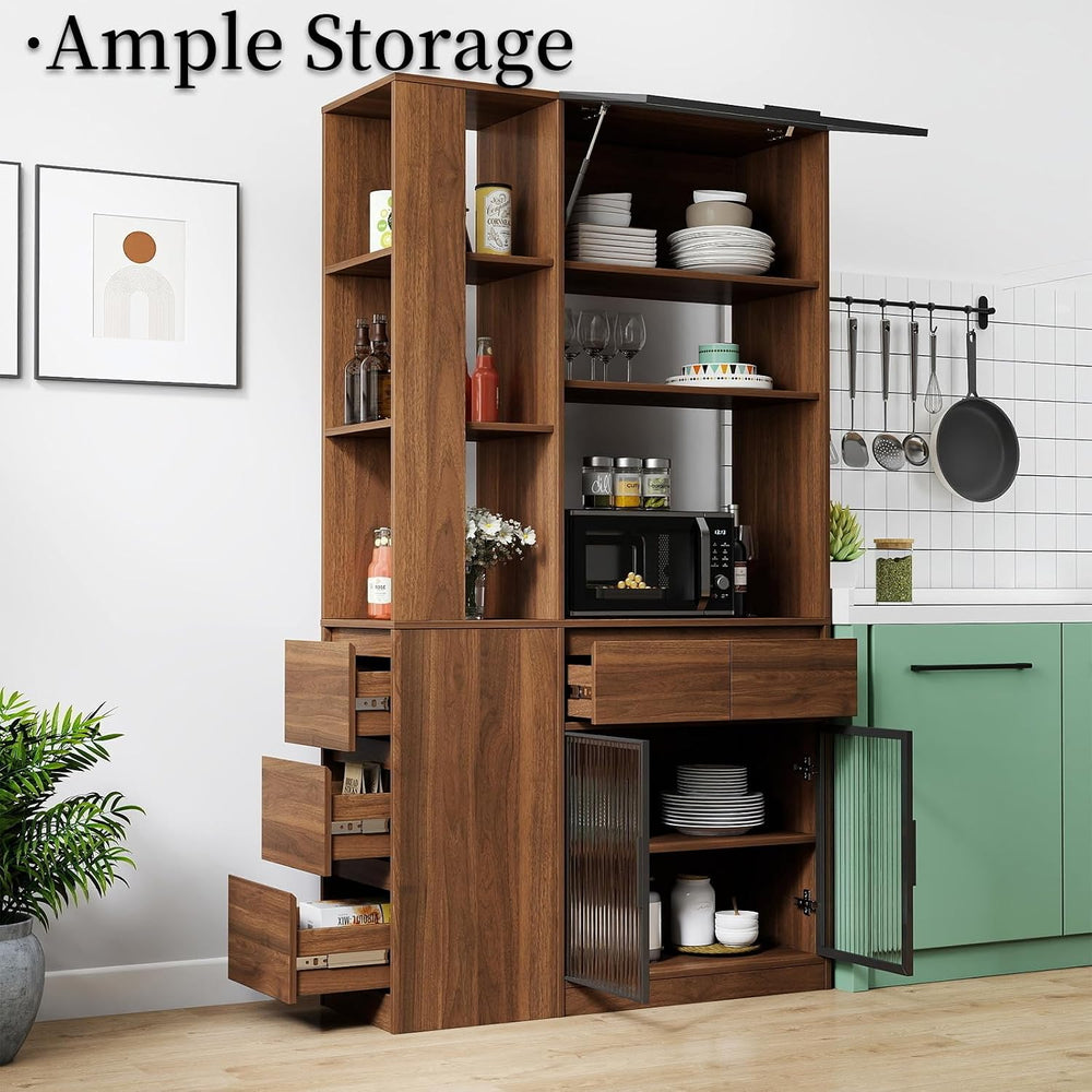 JOYSOURCE Tall Kitchen Hutch Cabinet with Side-Access Shelves & Drawer Fr...