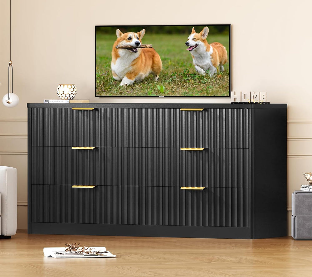 TEENFON Fluted 6 Drawer Dresser for Bedroom, Wide Modern Chest of Drawers wit...