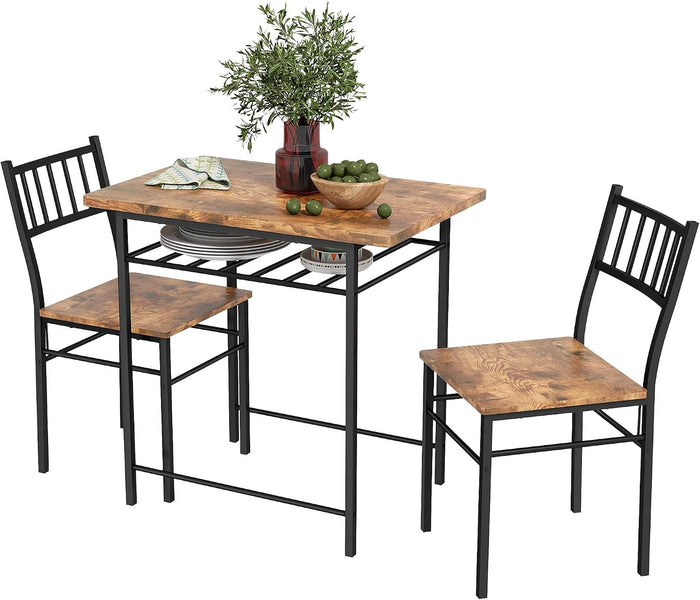 HOMCOM 3-Piece Dining Table Set for 2 Built-in Storage Rack Rustic Brown