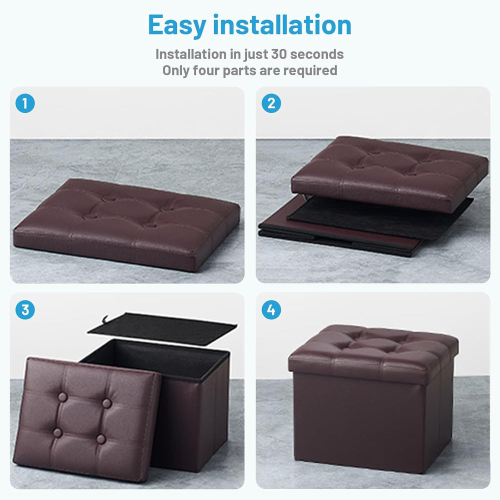 Bsketa Storage Ottoman Bench, 16" Folding Leather Foot Rest, Brown 2 Pac...