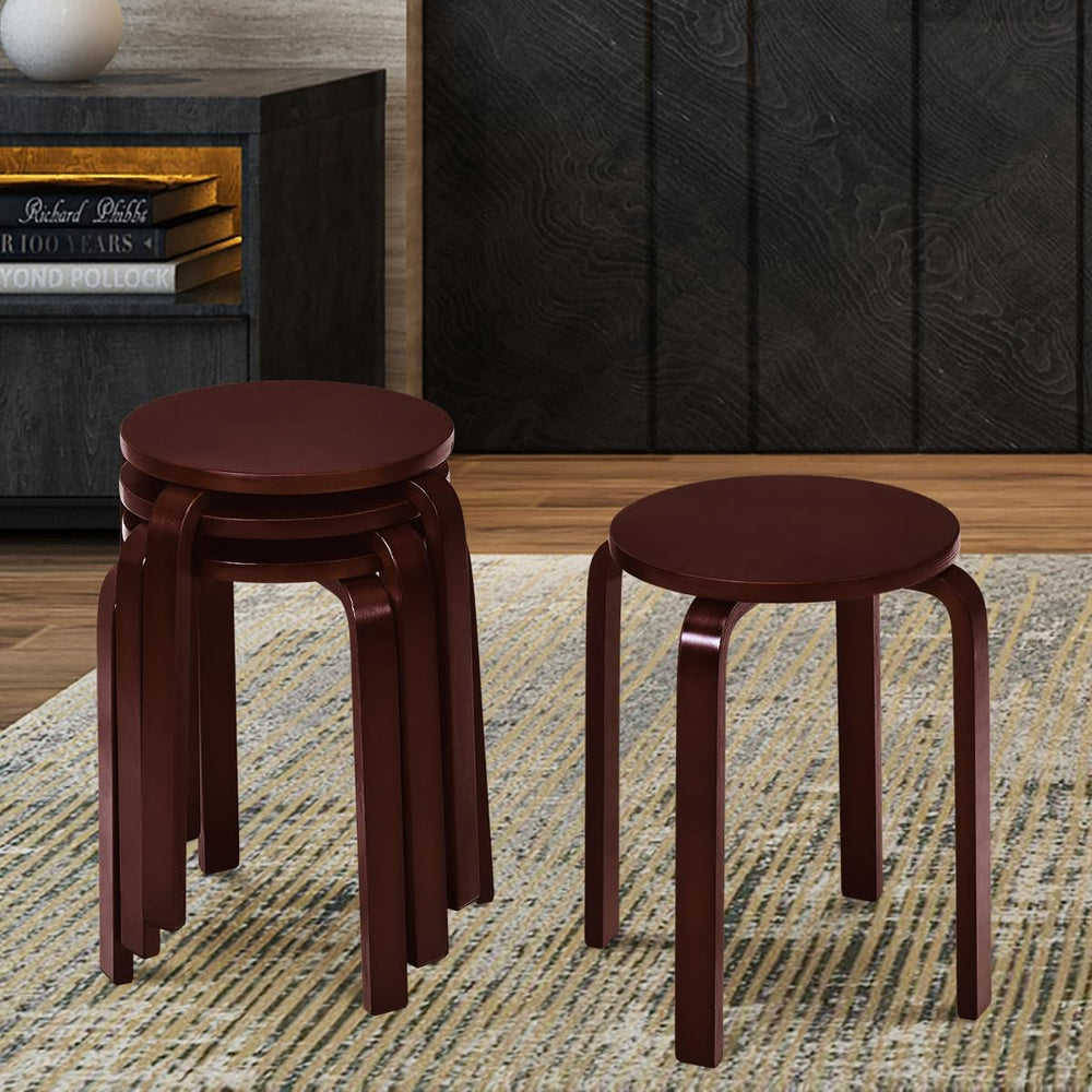 COSTWAY Stackable Bentwood Stools Set of 4, 18in Backless Round Chairs