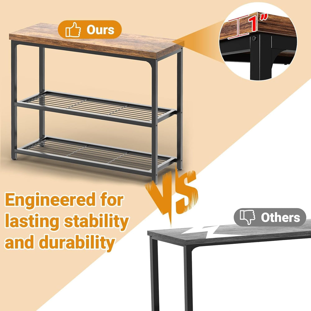 Besiost 32" Industrial Console Table with 3-Tier Storage, Oak Grey | Sma...