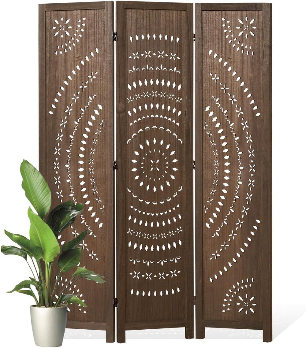 66.9Inch Folding Room Divider, 3 Panels Wood Carved Privacy Screens, Free Ass...