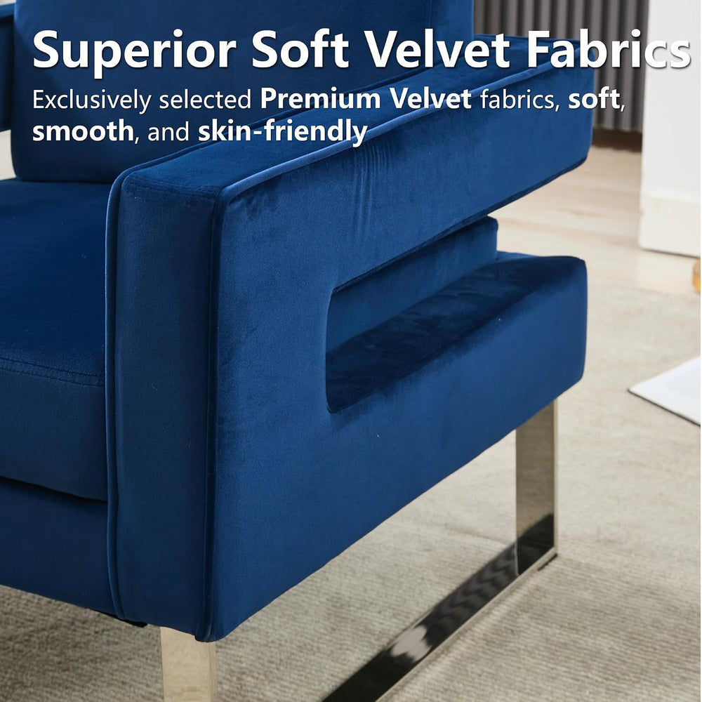 Velvet Accent Chair, Modern Blue Accent Chair for Living Room, Upholstered Li...