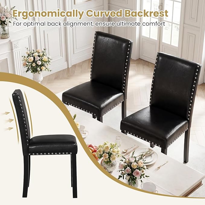 Giantex Black Dining Chairs Set of 2, Faux Leather Upholstered Parsons Kitche...