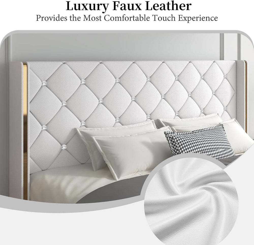 Lullabyre Queen Size Upholstered Bed Frame, Diamond Tufted Wingback Headboard...