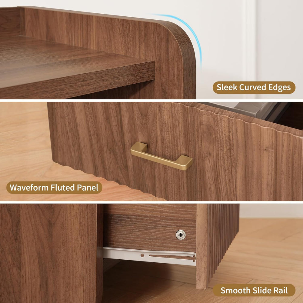 Night Stand with Charger Station - Modern Wood Nightstand with Drawer Storage...