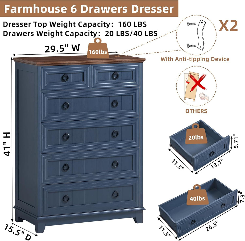 Joaxswe Farmhouse 5 Drawer Dresser for Bedroom, 42" Tall Small Dressers ...