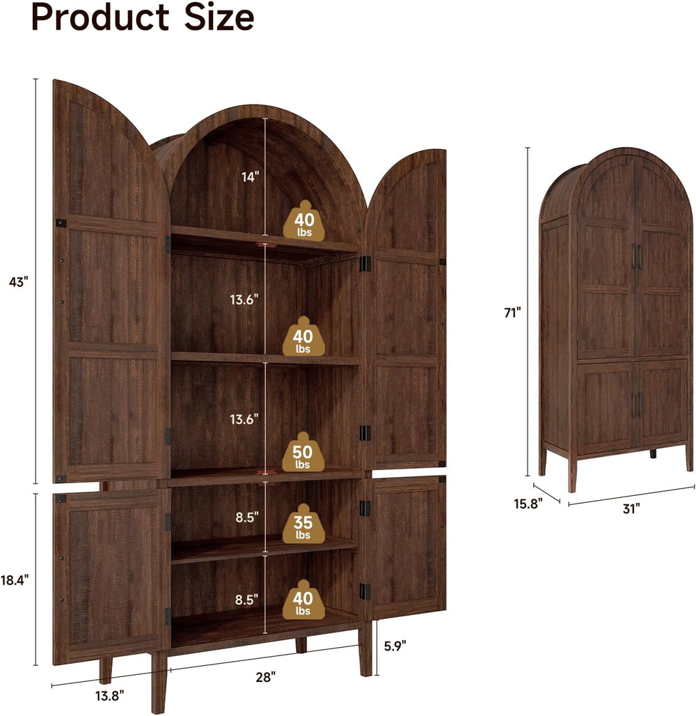ONBRILL 71" Tall Wooden Arched Cabinet, 5-Tier Arched Kitchen Pantry Cab...