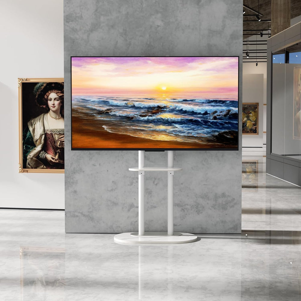 unho White Floor TV Stand with Shelf for 45-75 inch Flat LCD LED Screen TVs |...